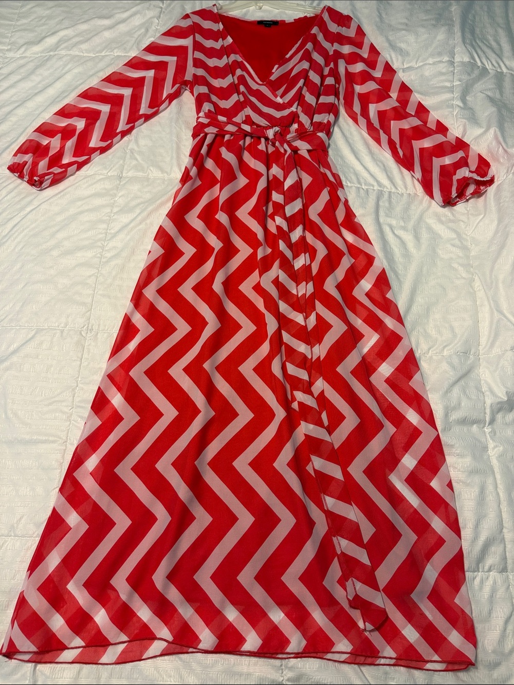 Chevron Wrap Maxi Dress by Espresso in Red and White L